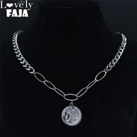 2022 coin stainless steel choker necklace for women silver color chain necklaces jewelry collier acier inoxydable nk216s03