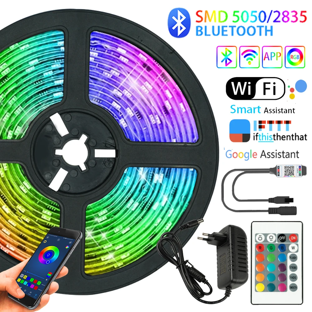 

LED Strips Lights RGB 5050 Bluetooth TV Desk Iuces SMD 2835 Waterproof Flexible Lamp Tape Ribbon Diode Backlight 5M 10M 15M 20M