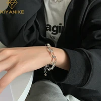 xiyanikesilver color irregular twisted wave big oval connected bracelet for women fashion charm jewelry wholesale party