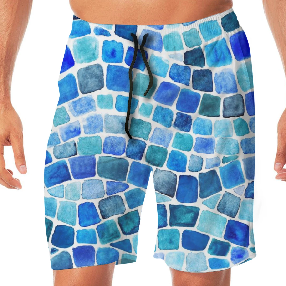 Мужские повседневные Летние Гавайские пляжные брюки полубрюки с синей волной и