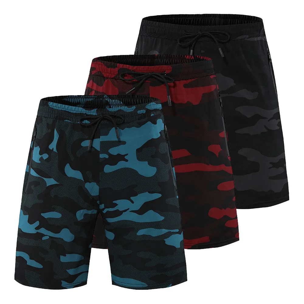 Summer Men's Shorts Quick-Drying and Breathable Sports Shorts Camouflage Drawstring Zipper Pocket Fitness Gym Running Shorts