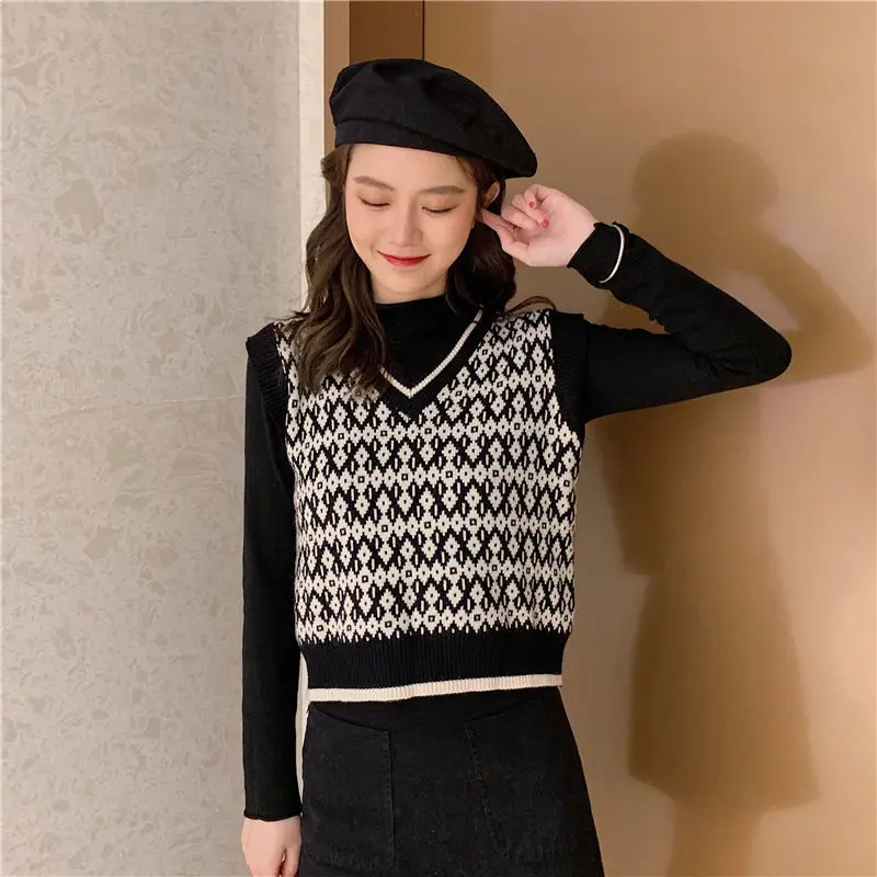 

Women's New Vest Knit Sweater Vest Sleeveless Casual Jacket V-neck Contrast Color Waistcoat