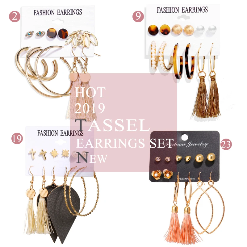 17KM Vintage Moon Pearl Stud Earrings Set For Women BOHO Tassel Geometric Heart Twist Earring New DIY Bohemian Jewelry