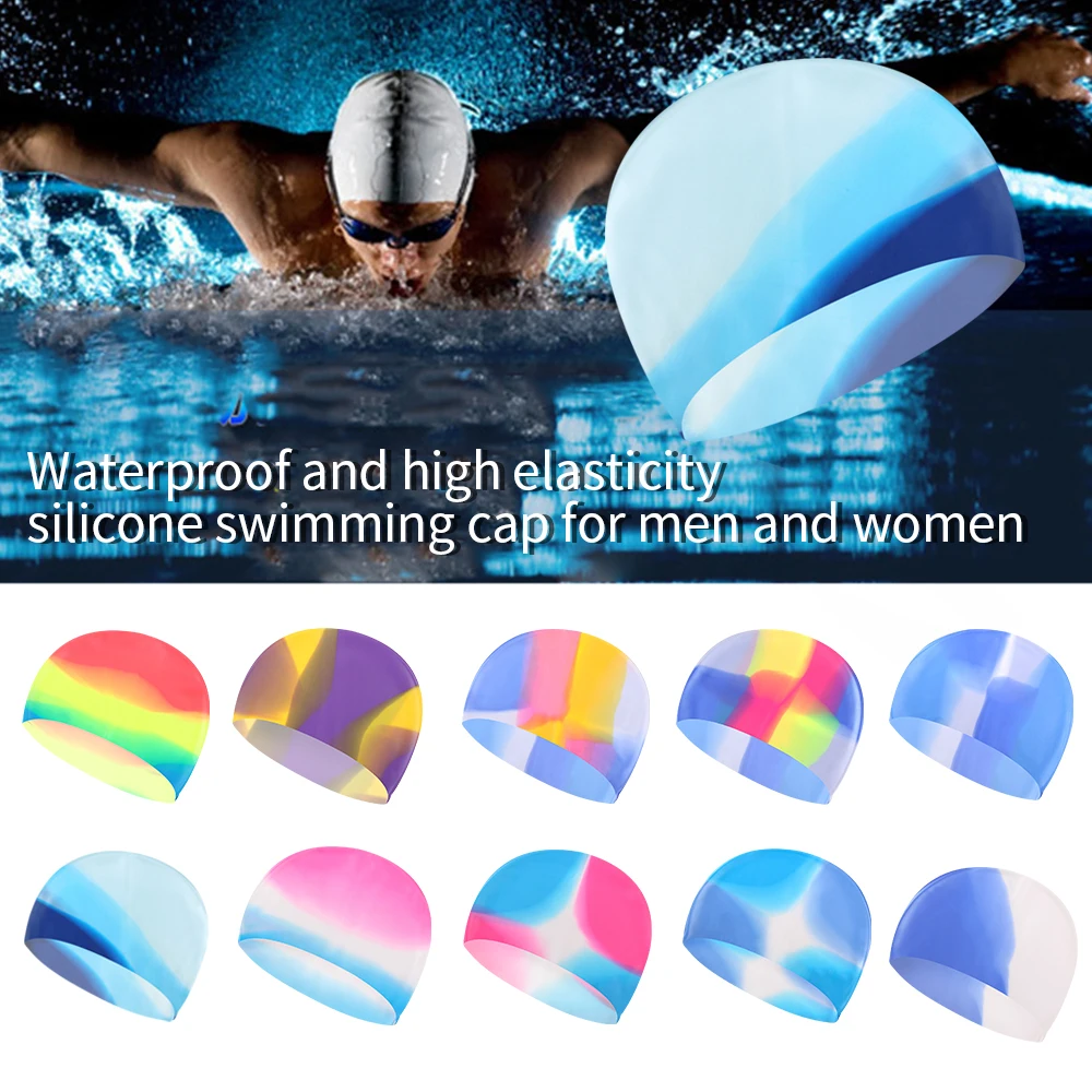 Водонепроницаемая силиконовая шапочка для купания цветная резиновая взрослых