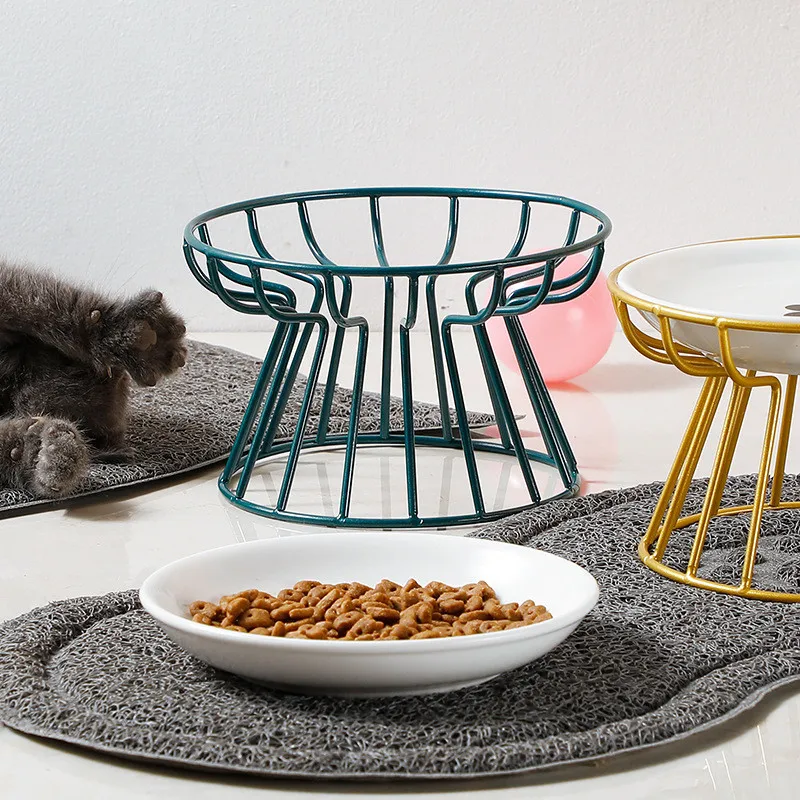 

New Ceramic Cat Bowl Puppy Food Bowl with Iron Bracket Stand Water Food Dog Bowl Pet Supplies Cat Feeder