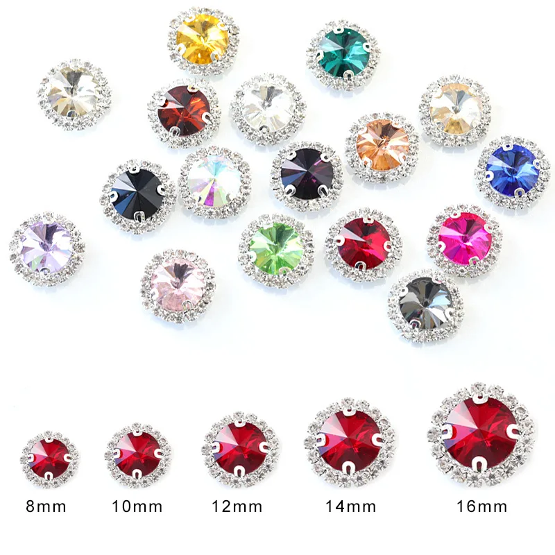 Красочная Хрустальная пряжка 5 размеров круглая пришивная стразы с плоской