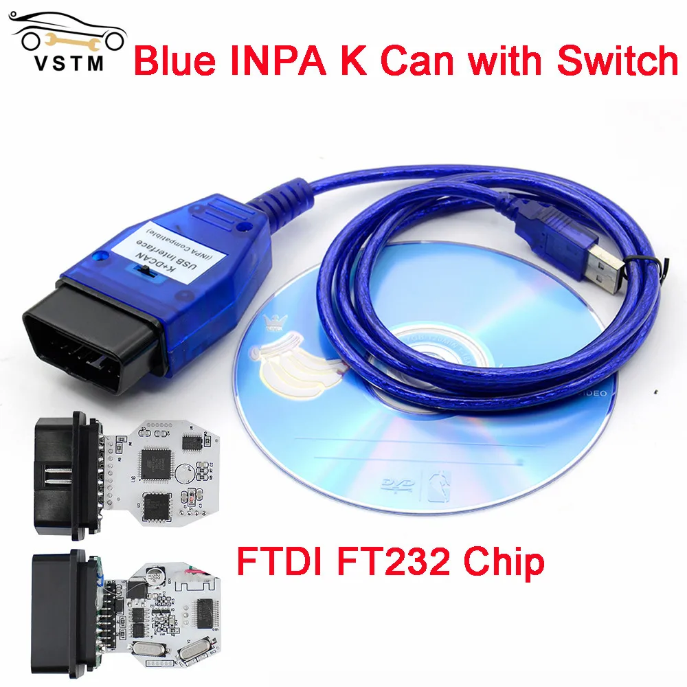 INPA Compatible USB OBD2 interface Switched Function Supports K-Line Protocols For BMW K+DCAN FTDI FT232RQ White/Blue Color | Автомобили и