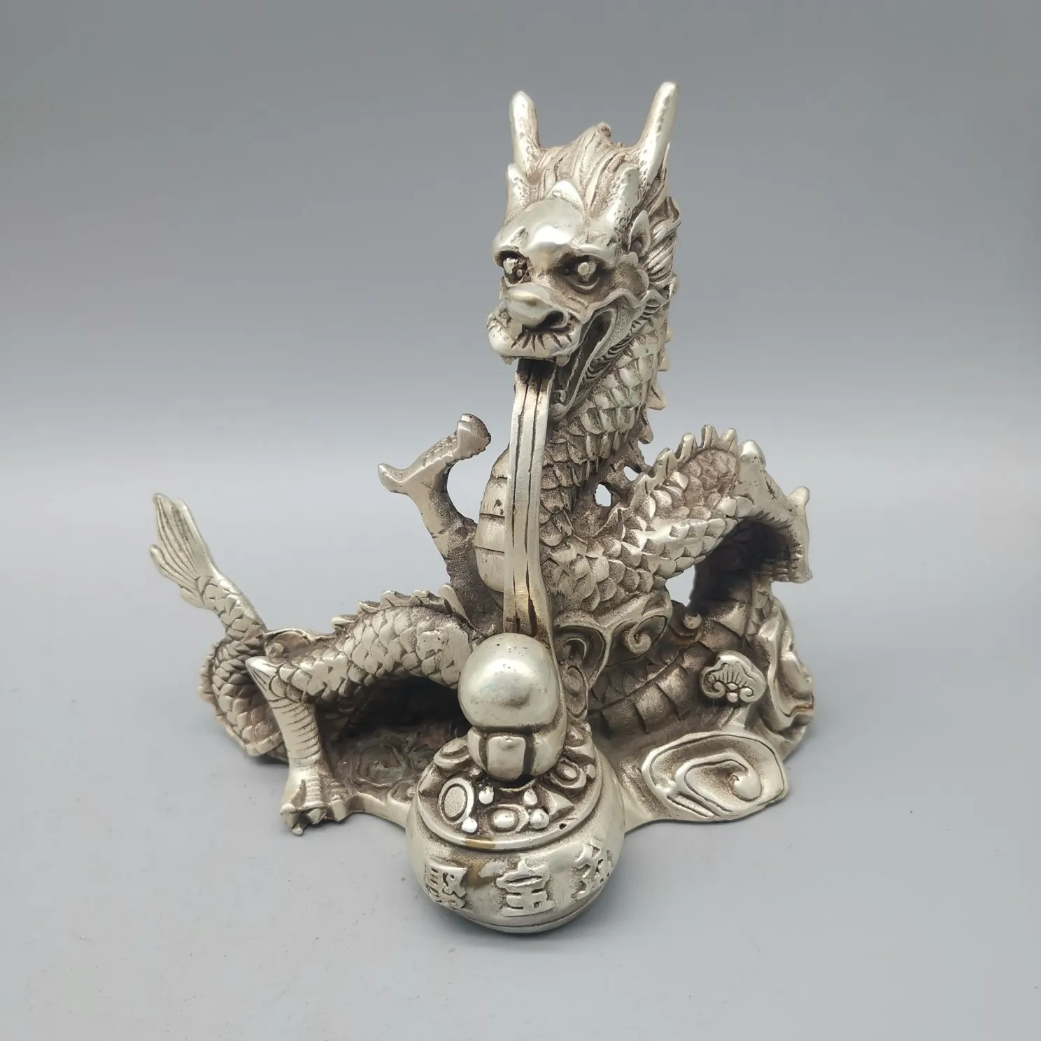 

5,3 "собирать Китай Paktong Fengshui 12 Зодиак Дракон играть жемчуг Сокровище Чаша в форме обуви золотой слиток богатство статуя домашний декор