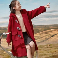 girls woolen coat jacket cotton%c2%a0outwear 2021 burgundy warm thicken plus velvet winter teenager furs school childrens clothes