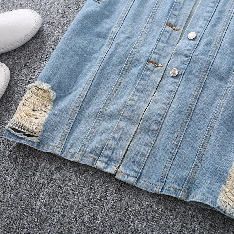 Повседневные женские джинсовые жилеты средней длины летние новые брендовые