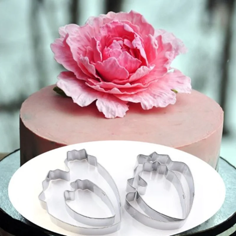 

4Pcs/set DIY Cake Decorating Tools Stainless Steel Peony Flower Cookie Cutters 3D Fondant Bread Pastry Baking Mold