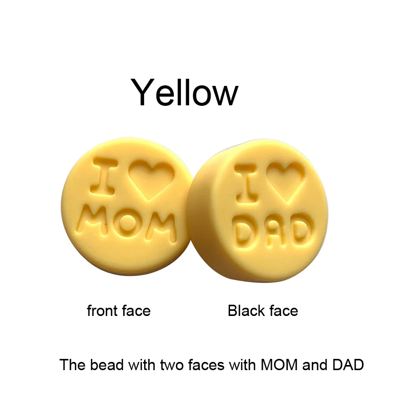Yellow Новинка 100 шт я люблю маму Силиконовые Прорезыватели свободные бусины плоской круглой формы жевательные бусины для DIY соска для зубов Шарм Детские зубные кольца - Цвет: Yellow