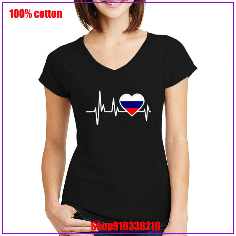 Российская футболка с v образным вырезом и флагом сердца летние топы camisetas mujer из