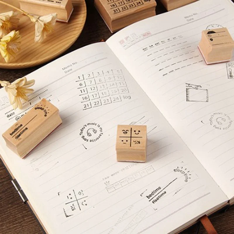 

Vintage Wooden Rubber Stamps Seal DIY Time Planner Memo List Stamp for Journal Decor Scrapbooking Stationery Stamp Seal Crafts