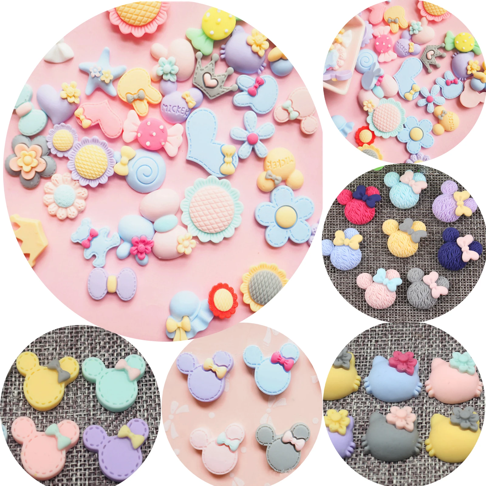 

20 Mixed Matte Color Flatback Resin Cabochons Various Mouse Scrapbooking Craft