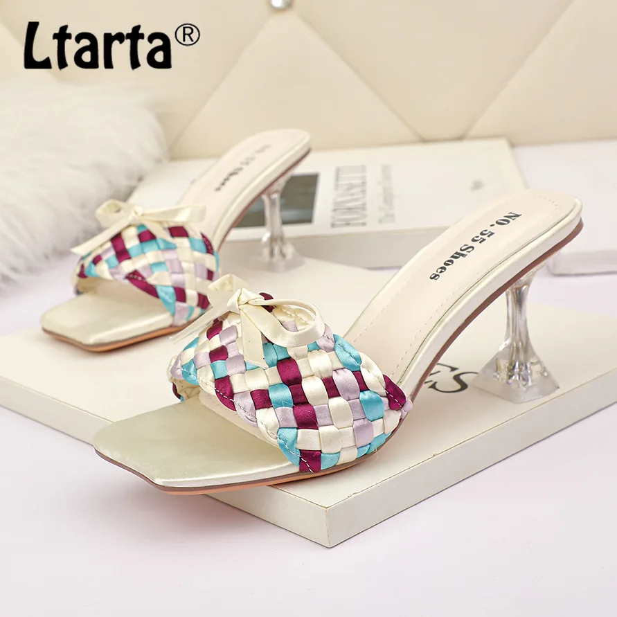 

LTARTA Sexy Square Toe Open Toe High Heels Summer Fashion Bow Outer Wear Sandals Stiletto Banquet Sandals Women LSJ