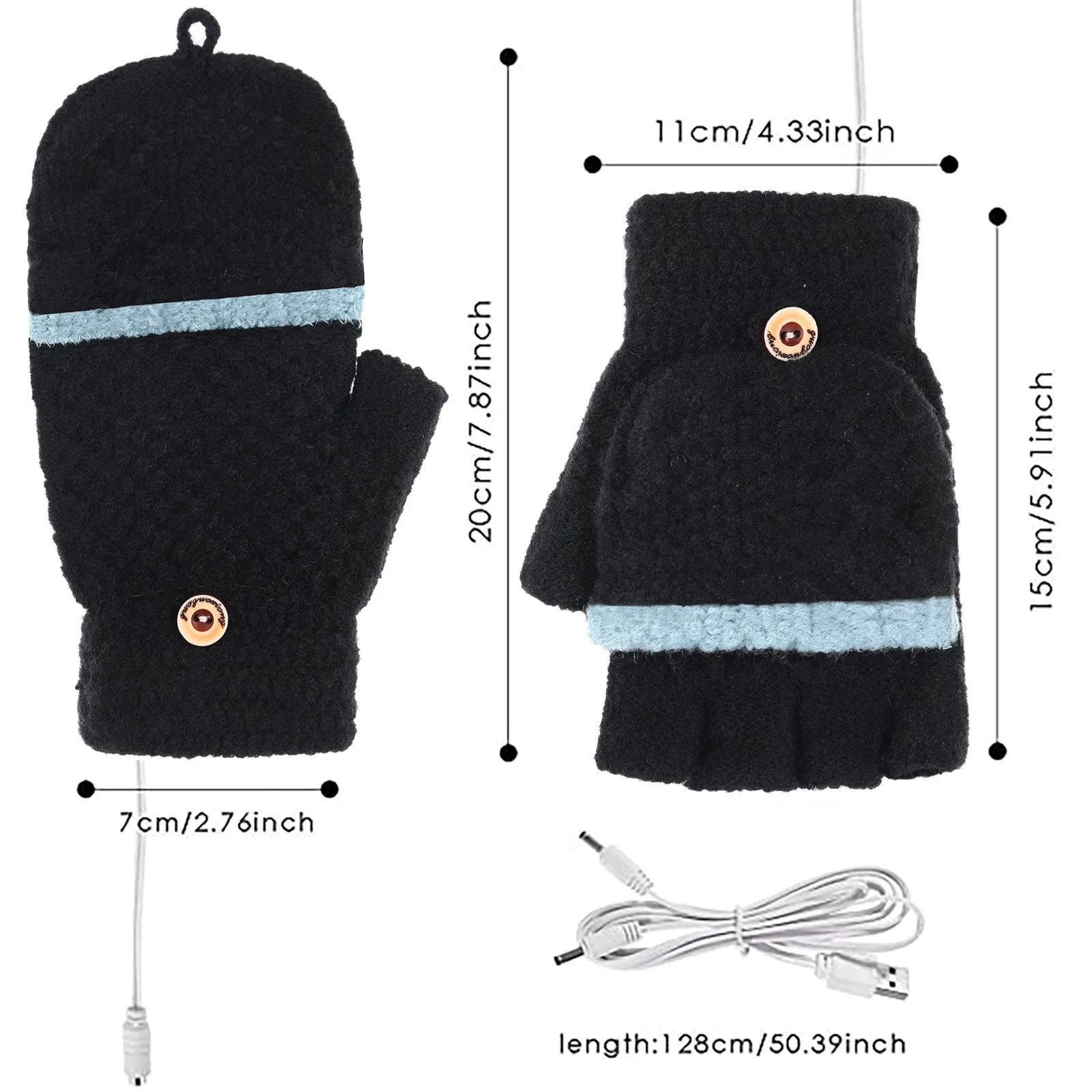 

USB Powered Warm Hand Heating Gloves Touch Screen Winter Arm Warmer Washable Unisex Black Mittens Safety Quality