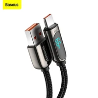 baseus 66w 6a type c cable fast charging charger led data usb c phone cable for huawei p40 xiaomi 10 samsung s21