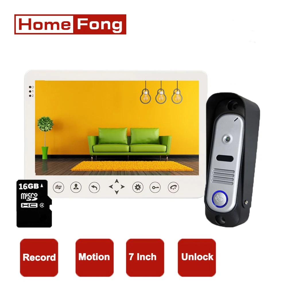 

Homefong 7 Inch Video Intercom System Doorbell Camera for Villa Record SD Card Rainproof Unlock Door Access Control Day Night