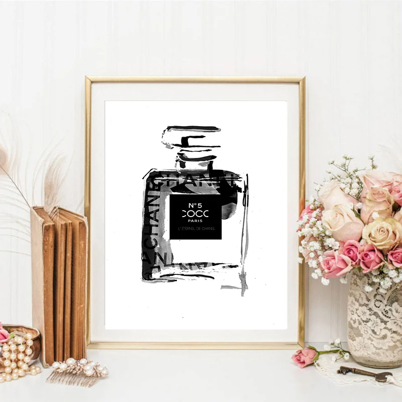Картина на холсте nordicпостер модная парфюмерная бутылка рисунок с розовыми