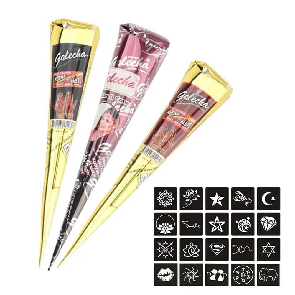 

Natural Temporary Tattoo Paste Cones With 20PCS Templates Tattoo Paste For Tattoo Body Art Sticker Body Paint Tattoo Henna Cones