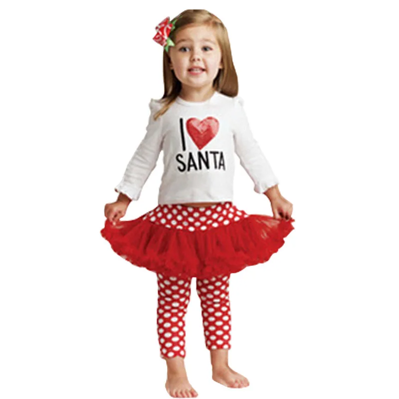 Рождественский комплект для девочек футболка с длинными рукавами и штаны из 2