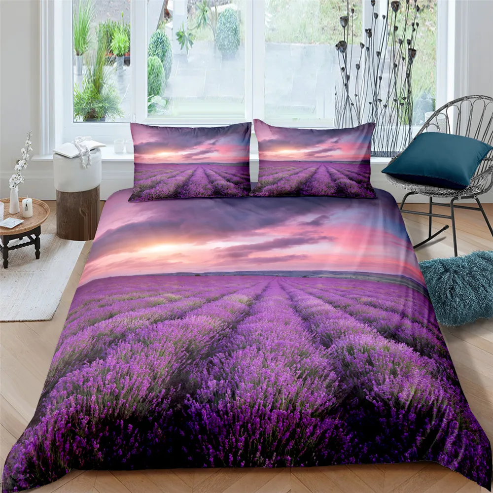 

Bedding Sets Lavender 3D Print Duvet Cover 2/3PCS Pillowcases Comforter Bedding Sets Single Double Queen King Size For Bedroom