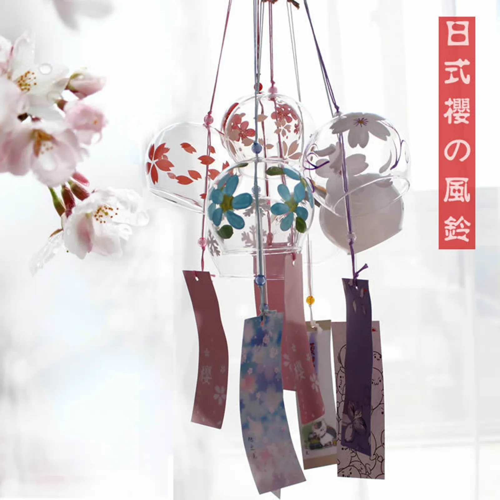 

Japanese Wind Chimes Romantic Flowers Small Wind Bells Handmade Glass Japanese Style Pendant for Birthday Gift Home Decors