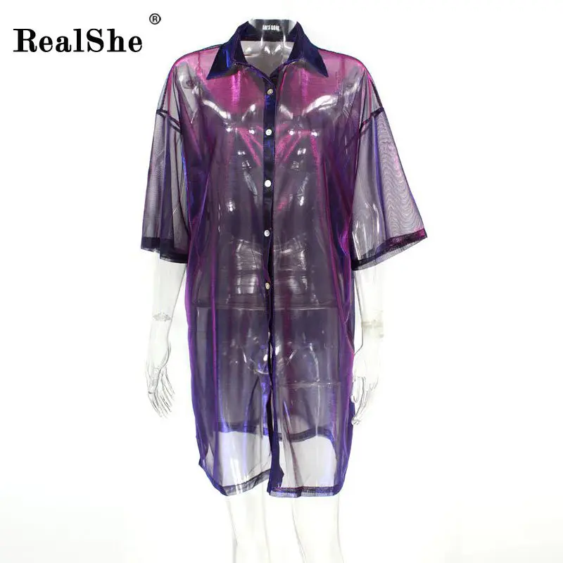 RealShe, летняя Женская куртка, Лазерная Радуга, женское базовое пальто, прозрачный, переливающийся, градиентный Бомбер, Солнцезащитная куртка