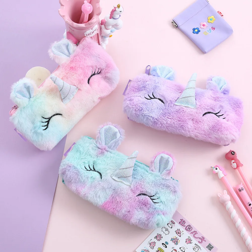 

Plush Pencil Bag Cartoon Design Pencil Bag Fashion Style Pen Holder School Stationery for Students (Violet)