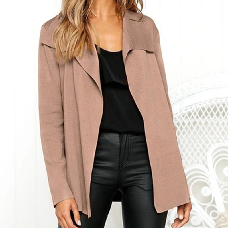 Женская ветровка осенняя свободная куртка с длинным рукавом однотонное пальто