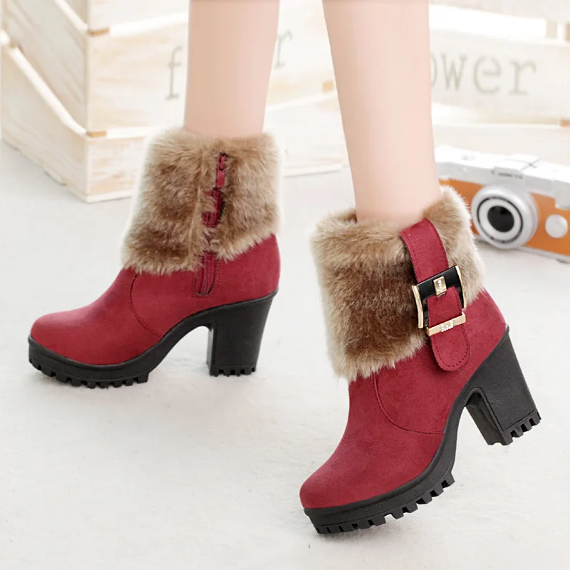 

Women Boots 2021 Winter Shoes Women Fashion Thick Heel Platform Snow Boots Casual Warm Plush Ankle Boots Women Botas de Mujer