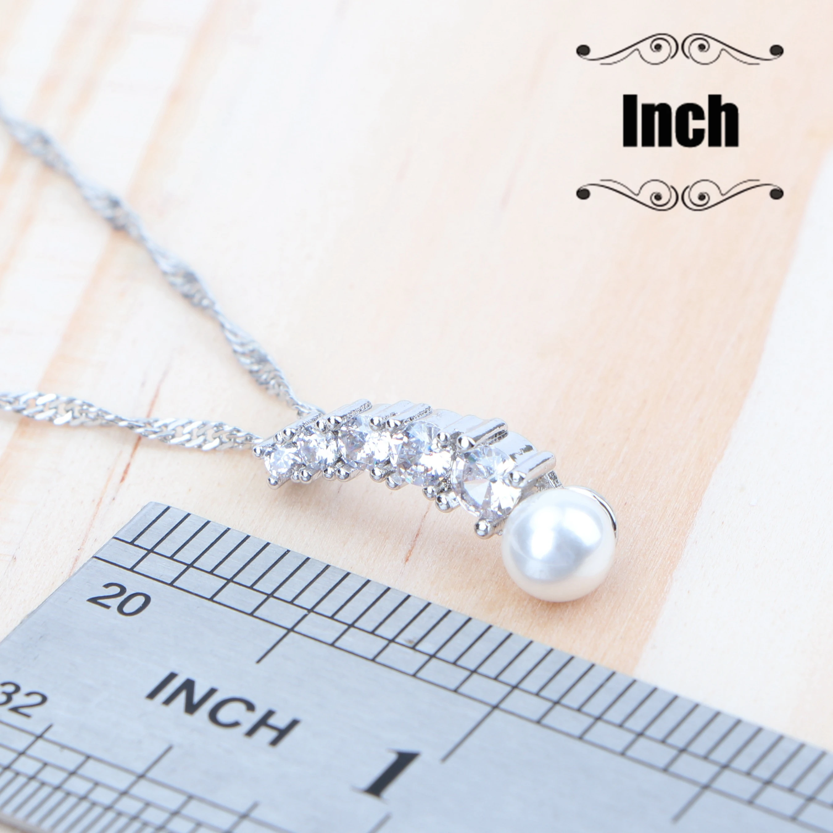 Pearl&ampZirconia Bridal Silver 925 Jewelry Sets For Womem Costume Earrings Wedding Pendant Rings Necklace | Украшения и