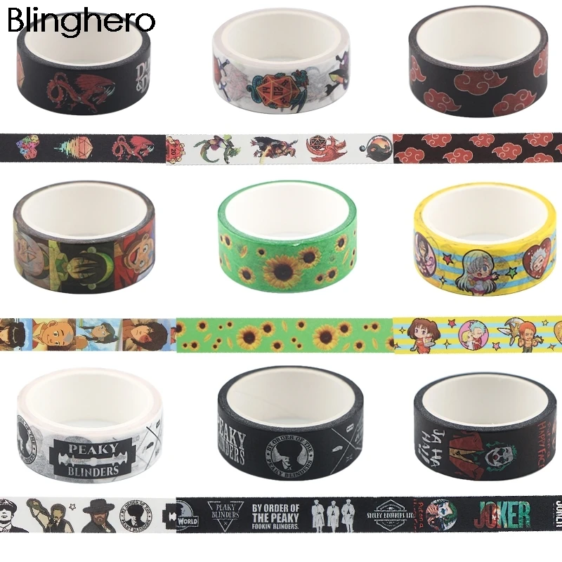 

10pcs/lot BH1112 Blinghero 15mmX5m Cartoon Dragon Anime Tv Show Washi Paper Tape Clown Adhesive Tape Sticker Label Decal Gift