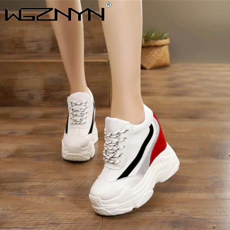 

Кроссовки женские на платформе, Уличная обувь на высокой танкетке, Классические брендовые дышащие повседневные, белые