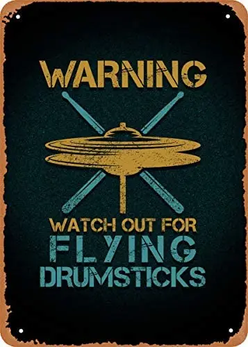

Heavy Metal Drummer Flying Drumsticks Plaque Poster Metal Tin Sign 8" x 12" Vintage Retro Wall Decor