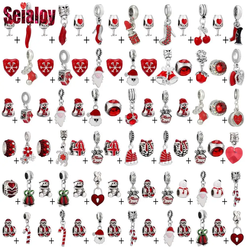 

Seialoy 2pcs Red Xmas Heart Beads Santa Charm Fit Diy Bracelet Necklace Red Lip Bell Pepper Pendant Handmade Jewelry Accessory