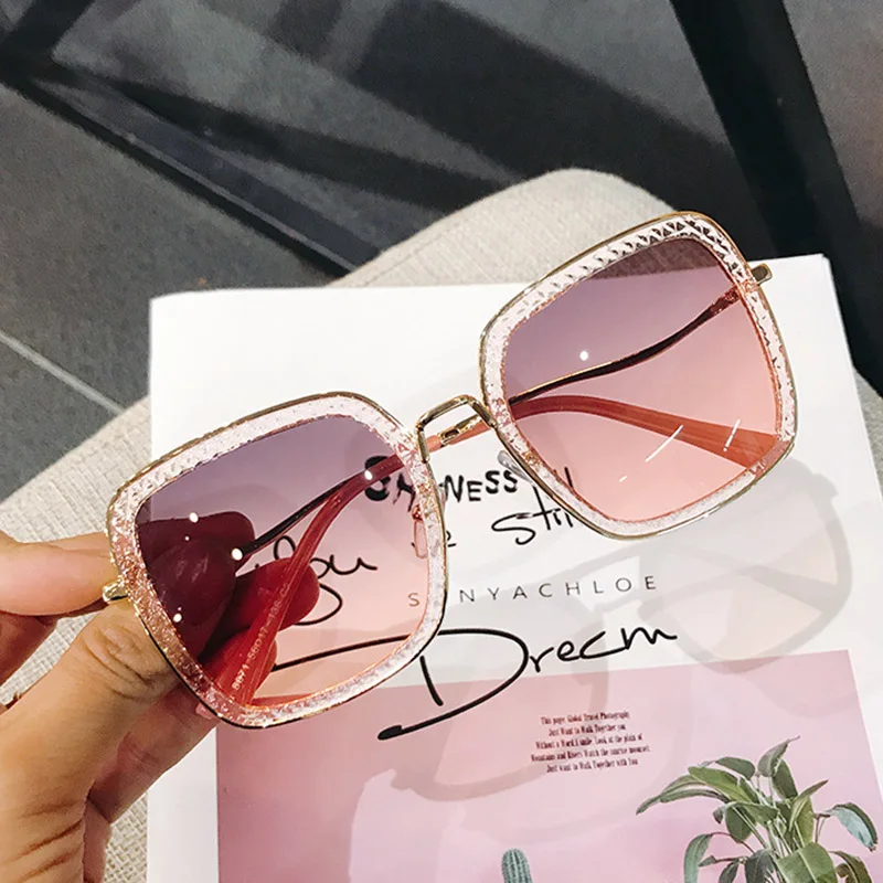 

Famous Brand Square Polarized Sunglasses Women 2020 Designer Purple Shades Gradient Crystal Luxury Sun Glasses Lady UV400 Oculos