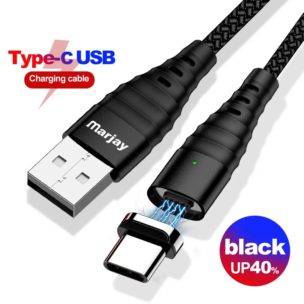 black type c cable Магнитный кабель Marjay Micro usb type C для быстрой зарядки телефона Micro usb type-C магнитное зарядное устройство USB C для iphone huawei xiaomi кабель - Цвет: black type c cable