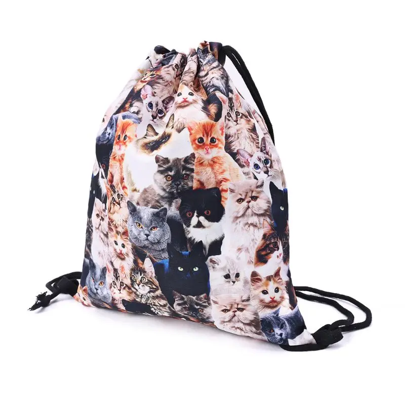 

3D Print Drawstring Backpack Cute Cats Rucksack Shoulder Bags Gym Bag QXNC