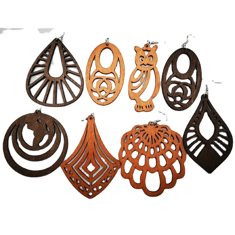 Деревянные серьги с лазерной обрезкой в африканском стиле 2020|Серьги-подвески| |
