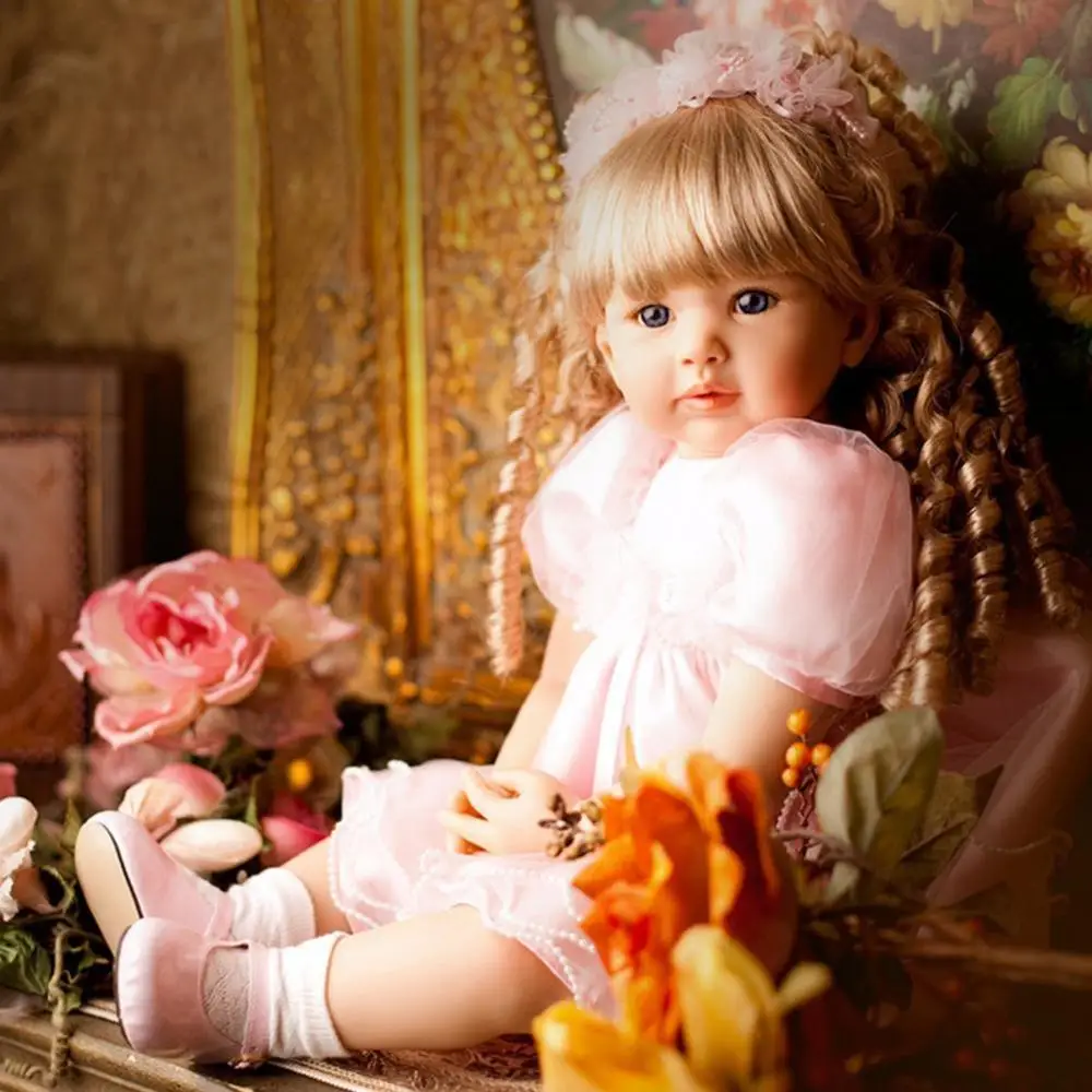 

24 Inch 60cm Cloth Body Golden Curly Hair Skirt Rebirth Rebirth Body Doll Soft Doll Doll Simulation Cloth Baby Newborn F0R4