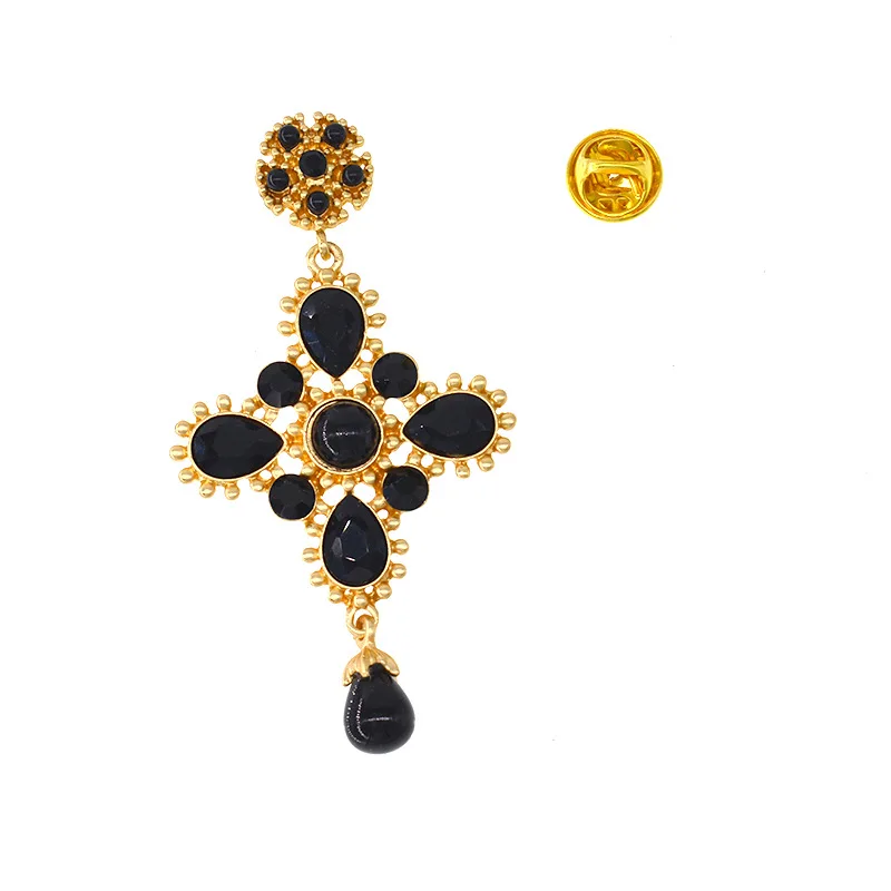 Женская Винтажная брошь в стиле ретро Hyperbole черная с кристаллами барокко