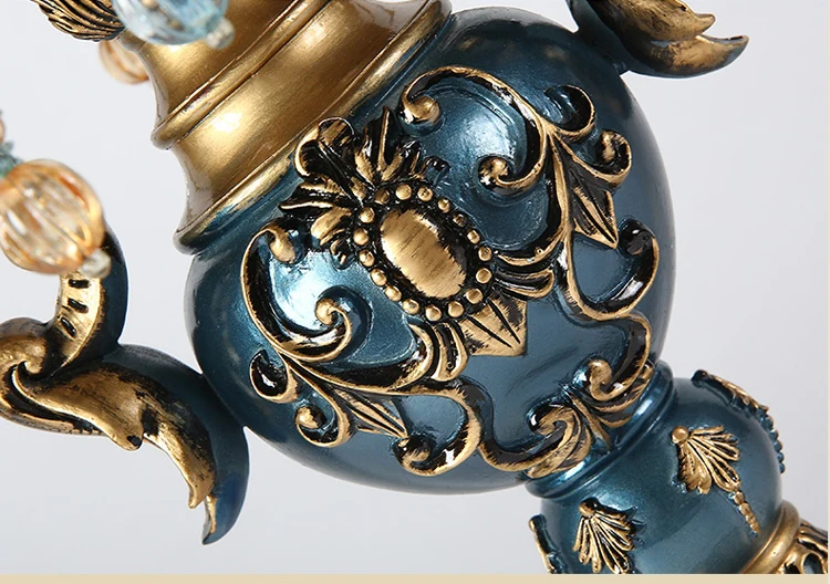 

Classical Lamp Blue Resin Bedroom Bedside Lamp European Warm Wedding Decoration Blue Lampshade With Bead Pendant Lamp Table