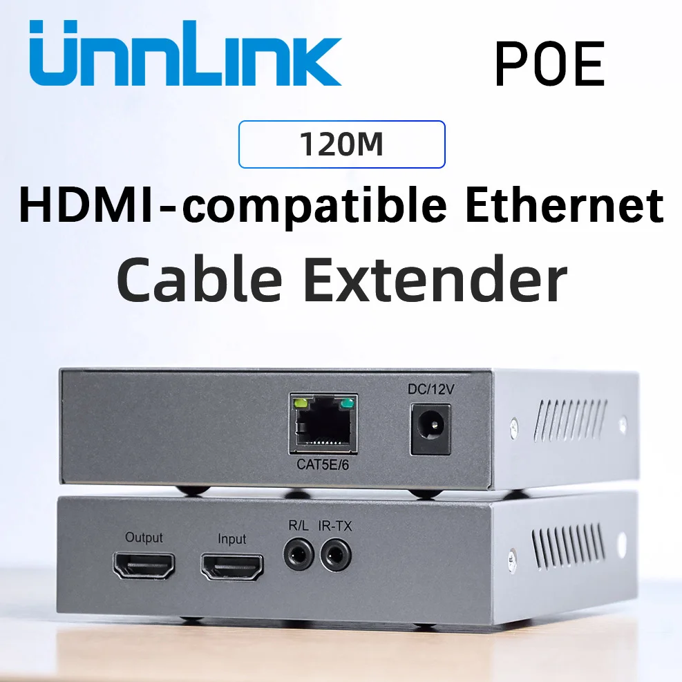 Unnlink UHD 4K 120 м HDMI совместимый удлинитель POE 3 5 мм аудио TCP/IP Ethernet LAN CAT5E/6 RJ45 сетевой