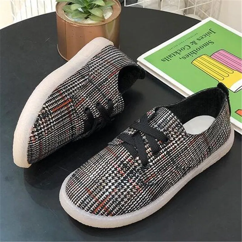 

2021 new color matching women's shoes square toe lace flat womens canvas shoes fashion casual Platform sneakers women loafers