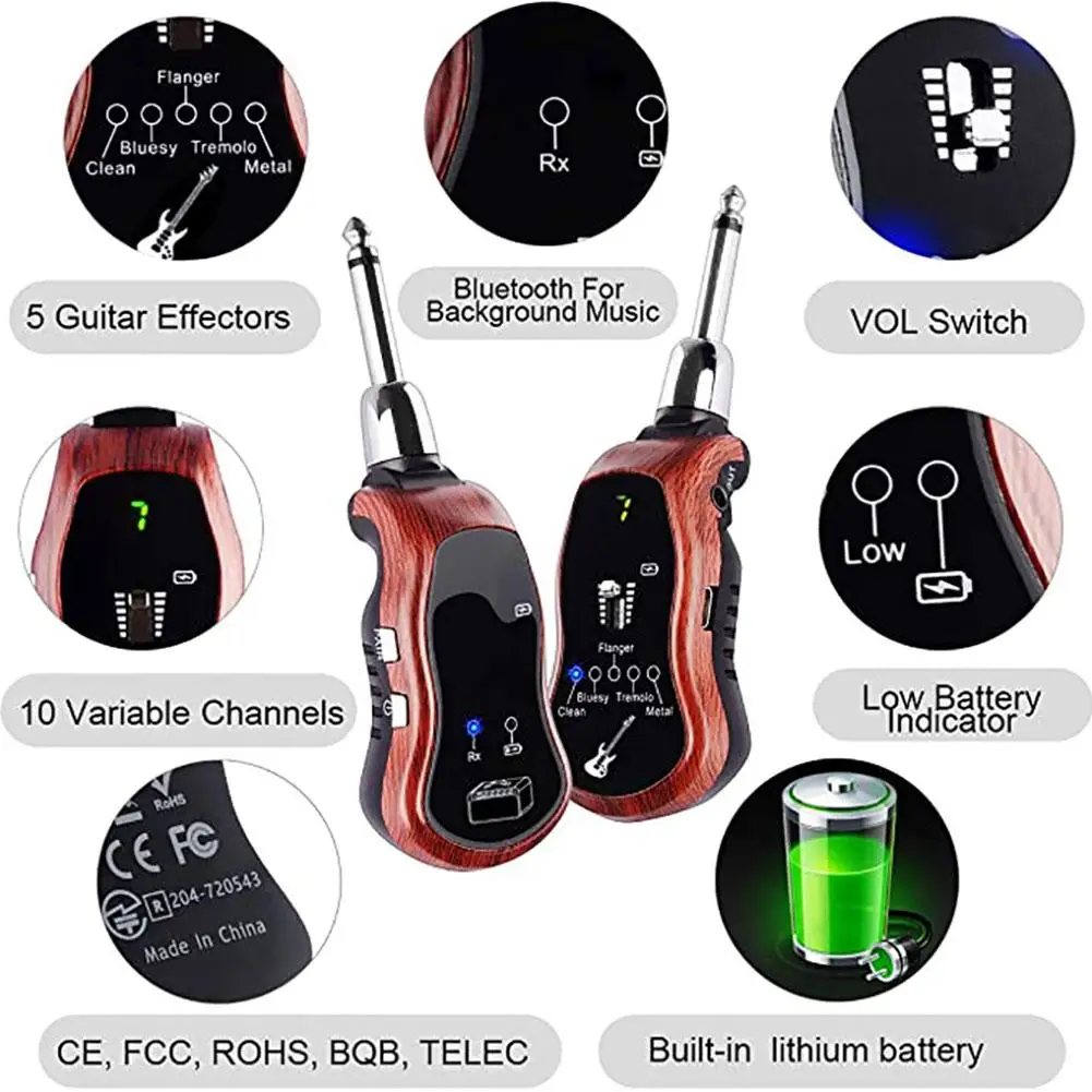 k380c wiederaufladbare 5 effekte drahtlose elektrische gitarre sender empfänger set bluetooth empfänger gitarre zubehör free global shi