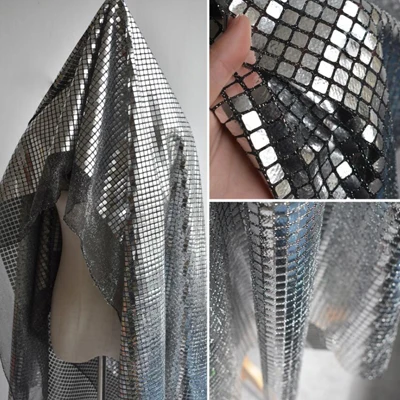 Silver Импортная квадратная Серебряная мягкая зеркальная текстура дизайнерская ткань сложная сетка светоотражающая ткань для одежды - Цвет: Silver