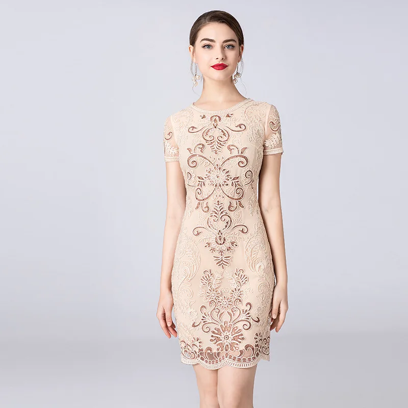 

Runway Short sleeve dress m 4xl 2019 new Superior quality Plus Size office ladies Women Vintage Package hip Lace summer dresses