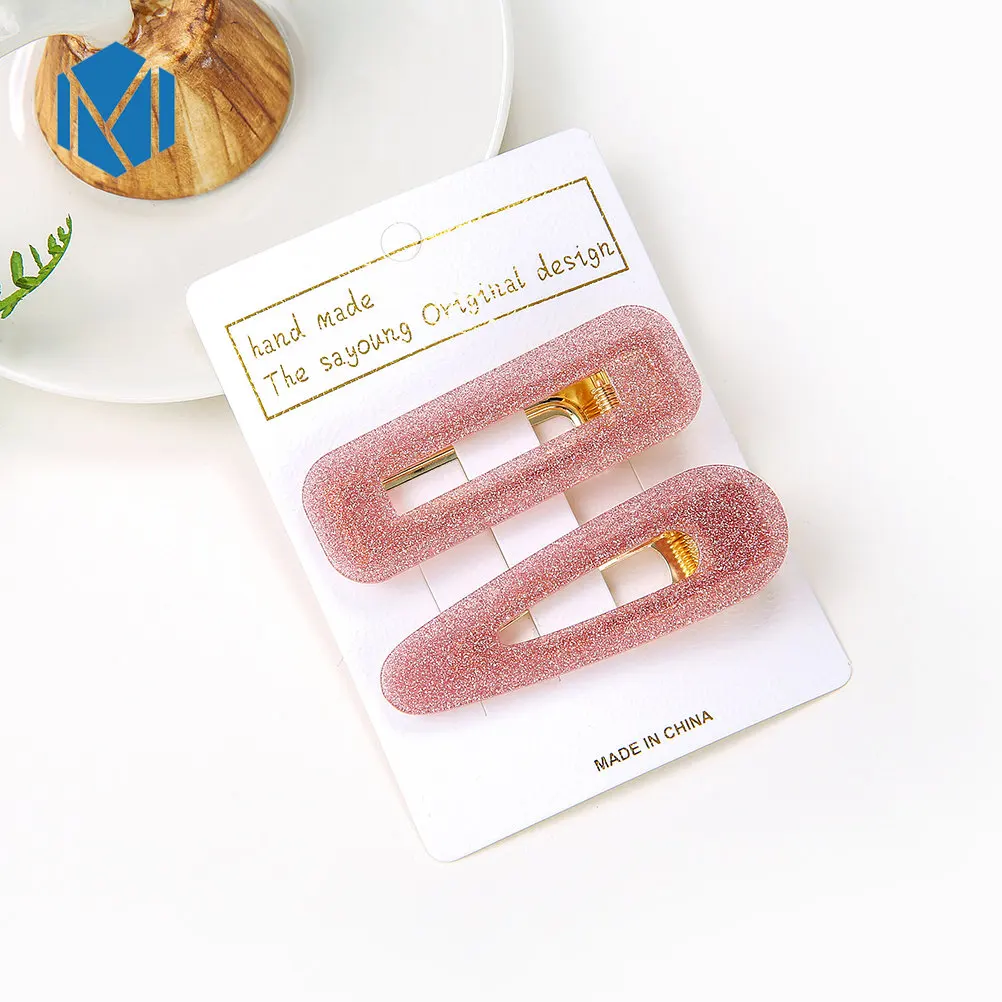 pink Винтажные Полые Капельки Прямоугольные Акриловые зажимы для волос для женщин блестящие оловянные фольга шпильки с блестками заколки для волос аксессуары - Цвет: pink